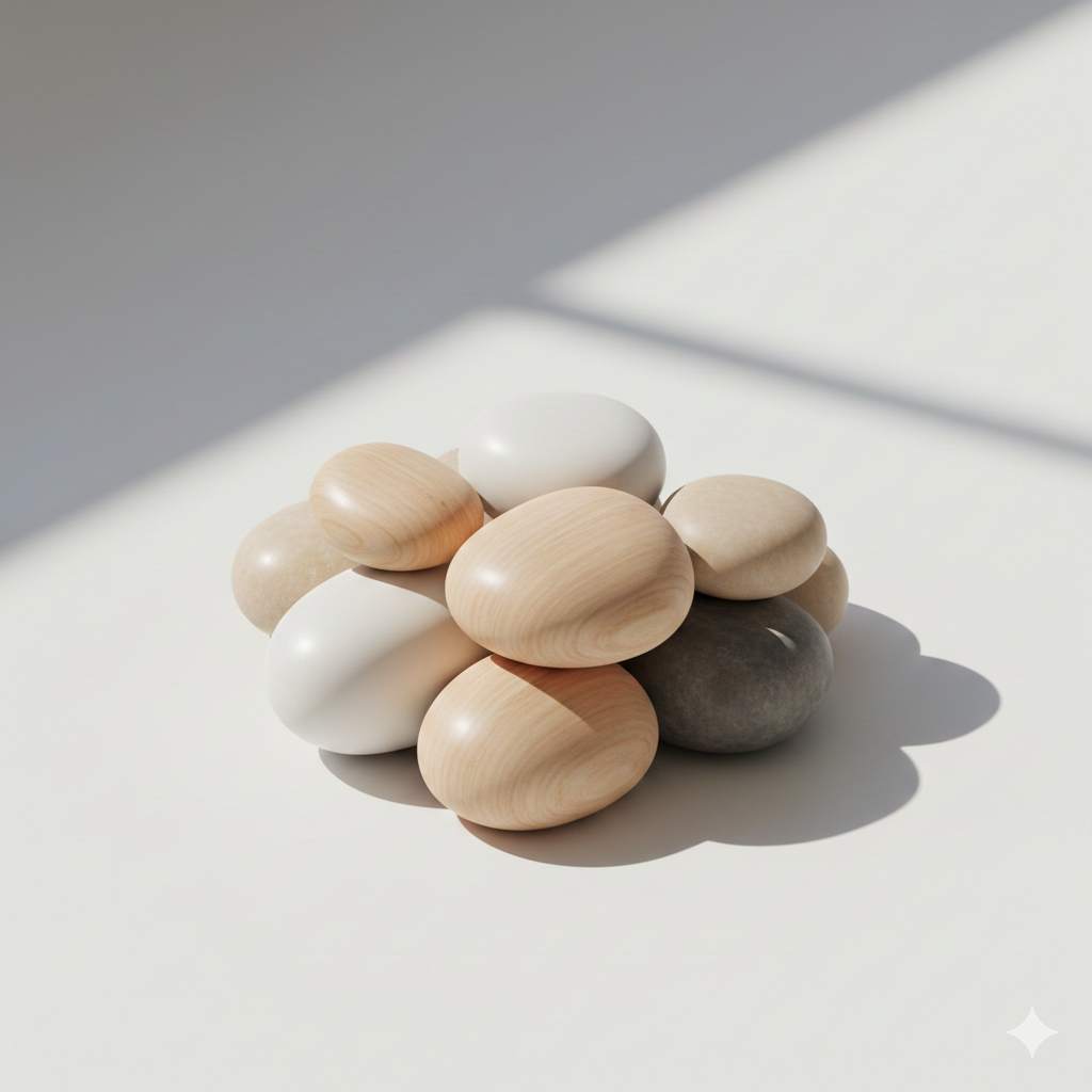 3D abstract composition featuring organic curves and geometric planes in warm neutrals